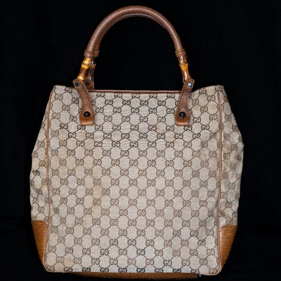GUCCI GG Canvas Bamboo Tote Medium Large Vintage - Picture 5 of 16